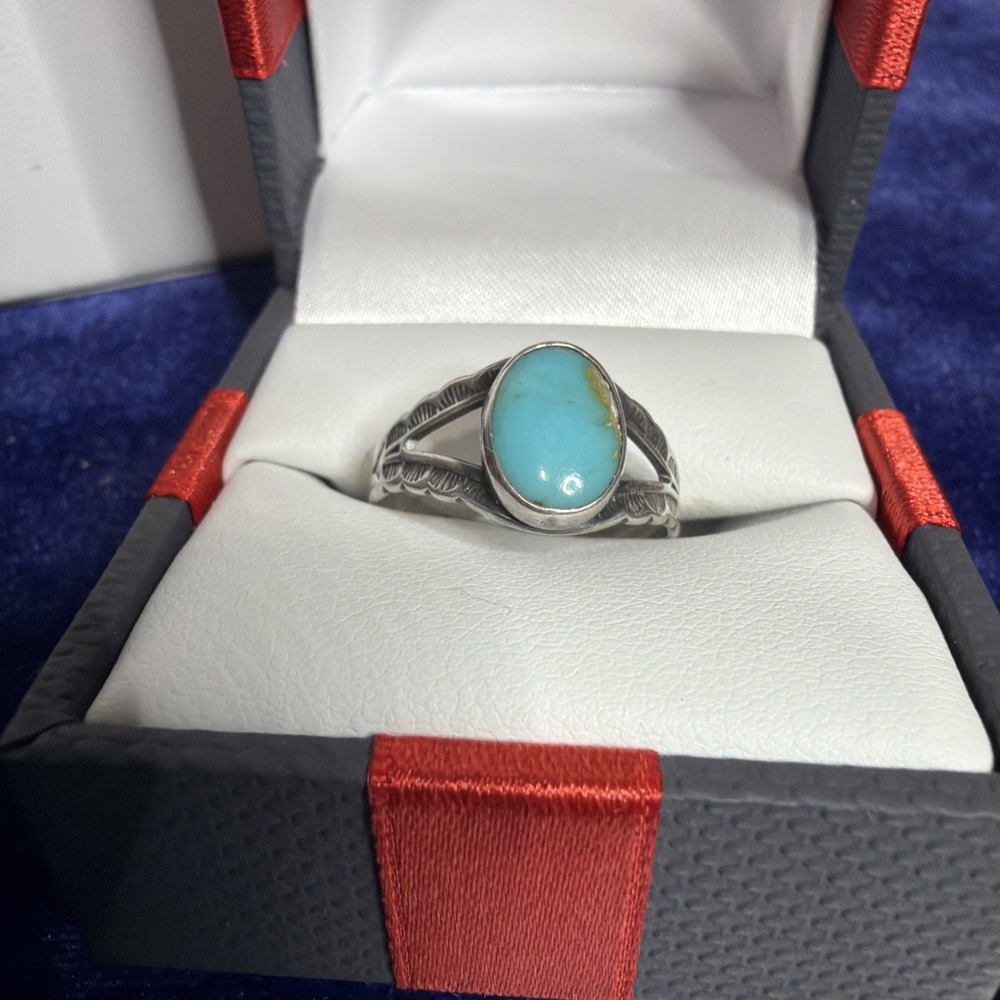 Navajo Ring Sterling 925 Kingman Turquoise Sz7 Native American  2.3g